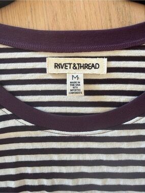 Women's Short Sleeve Striped Tee - Purple/White